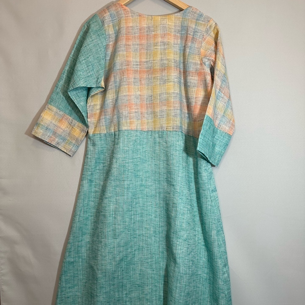 I2Q Womens Size XL Embroidered Ethnic Dress Frock Teal Floral Accents unique - Picture 8 of 11